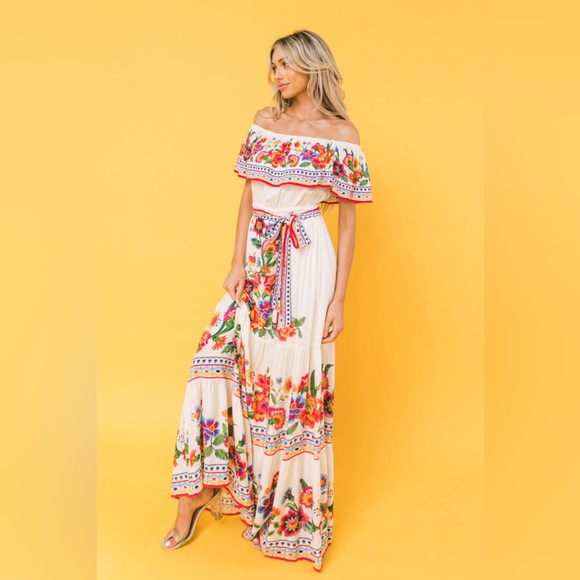 Natural Breeze Dresses & Skirts - Natural Breeze Floral Off Shoulder Ruffle Maxi Dress S-2XL